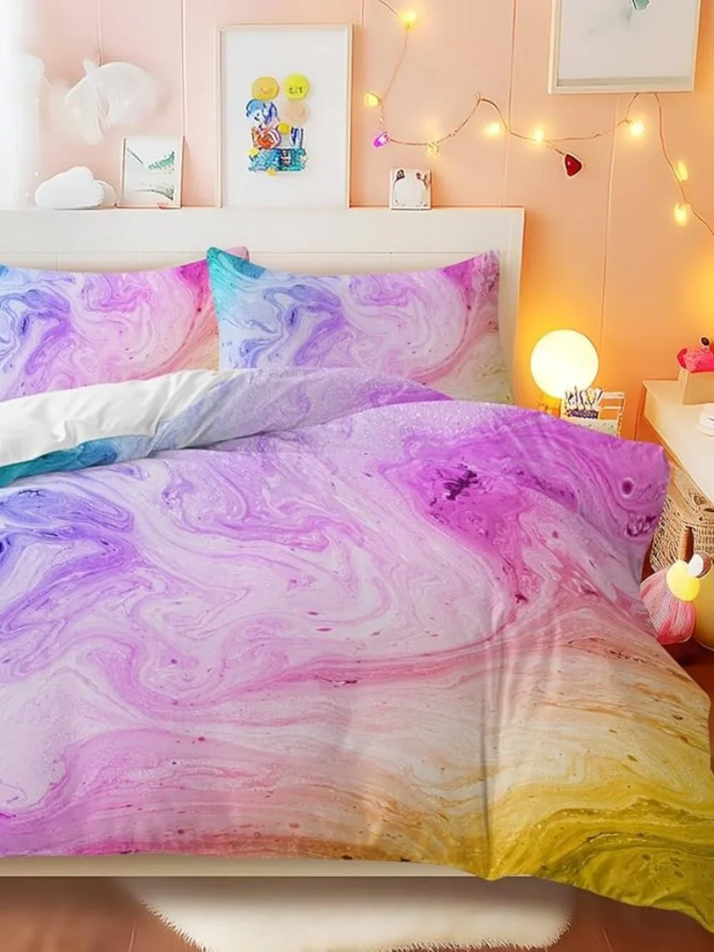 Duvet Cover Queen 84 x 84 Tie Dye Marble Watercolor Pink/Blue/Purple Microfiber